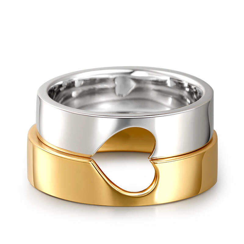 Juelvia Half Heart Design Sterling Silver Couple Rings