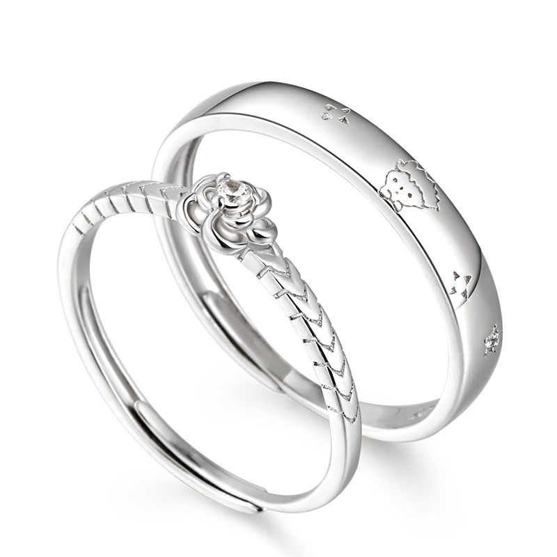 Juelvia "One Love" The Little Prince & Rose Adjustable Sterling Silver Couple Rings