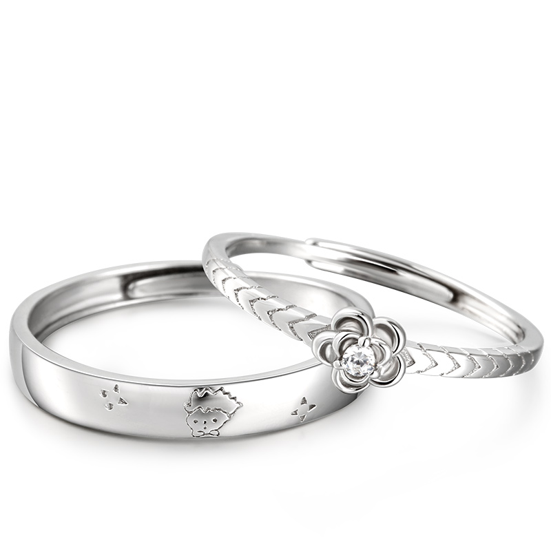 Juelvia "One Love" The Little Prince & Rose Adjustable Sterling Silver Couple Rings