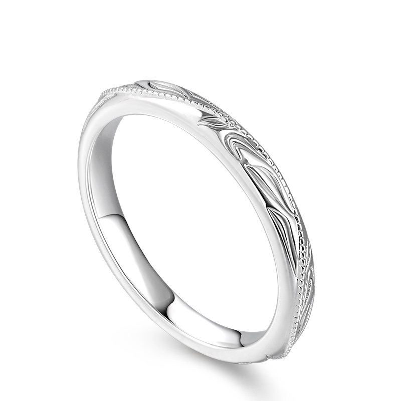Juelvia "Always & Forever" Unique Leaf Carved Sterling Silver Women's Band