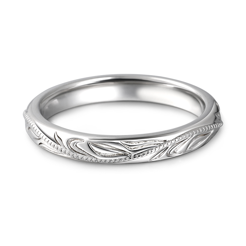 "Always & Forever" Unique Leaf Carved Sterling Silver Men's Band
