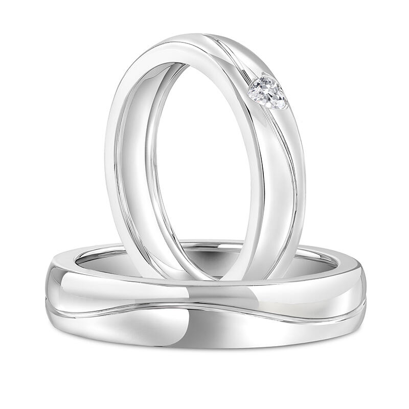 Juelvia "Lines of Love" Simple Heart Couple Rings Sterling Silver
