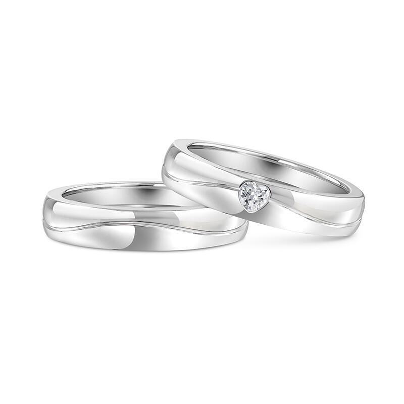 Juelvia "Lines of Love" Simple Heart Couple Rings Sterling Silver