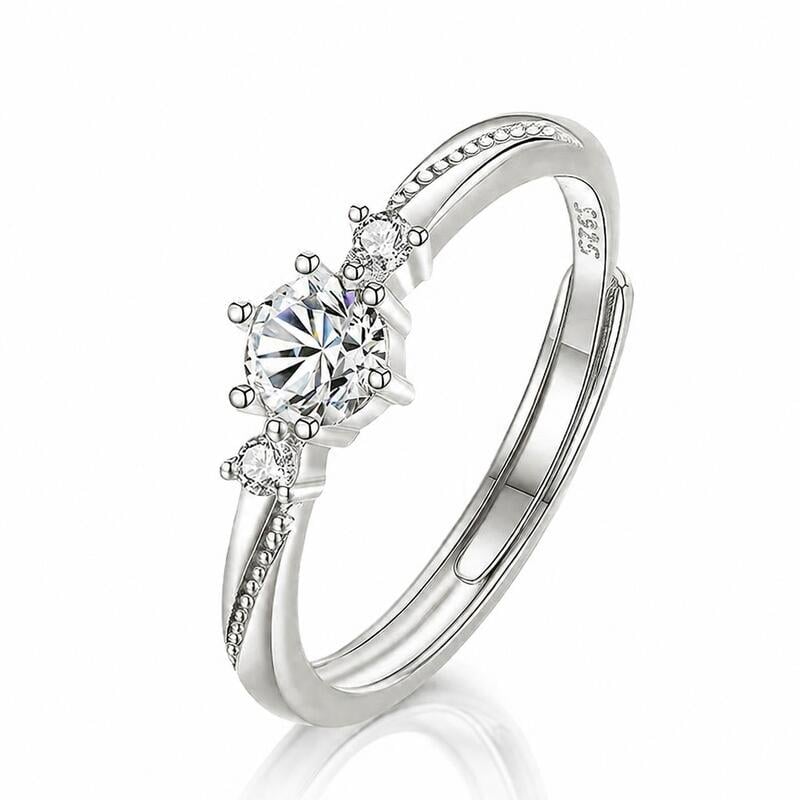 Simple Round Cut Three Stone Sterling Silver Adjustable Ring