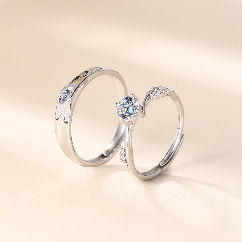 Juelvia Twist Round Cut Sterling Silver Adjustable Couple's Rings
