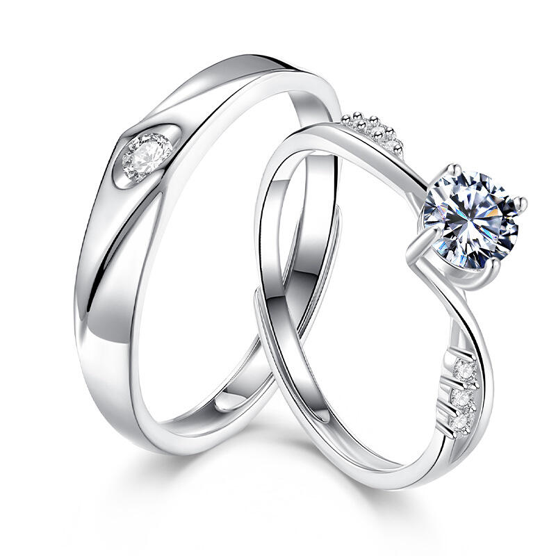 Juelvia Twist Round Cut Sterling Silver Adjustable Couple's Rings