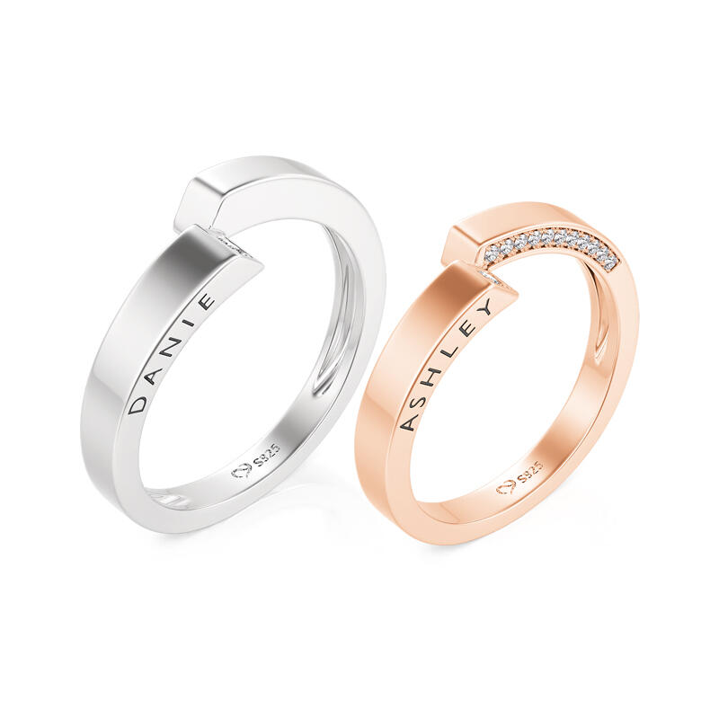 Custom Name Couple Rings with Side Bypass Sterling Silver