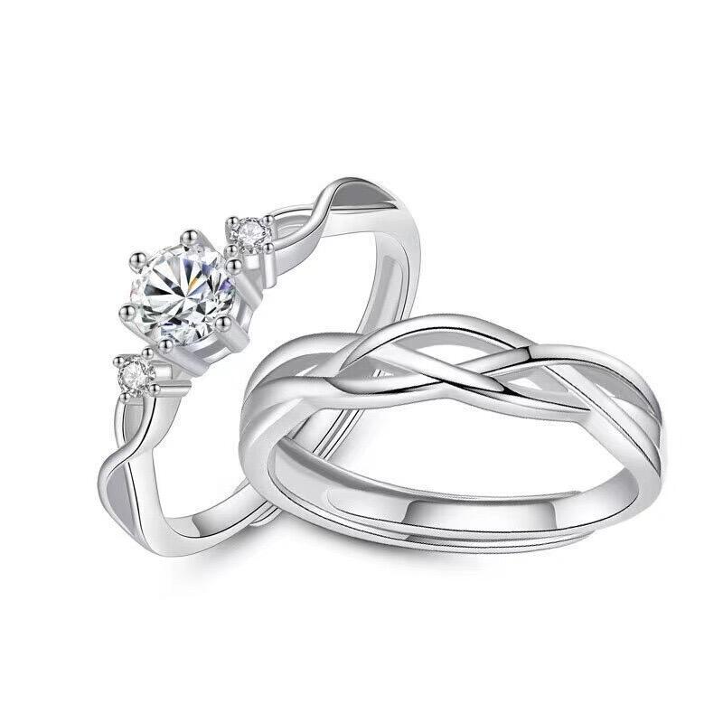 Simple Couple Rings Three Stone Twist Hollow Adjusted Sterling Silver