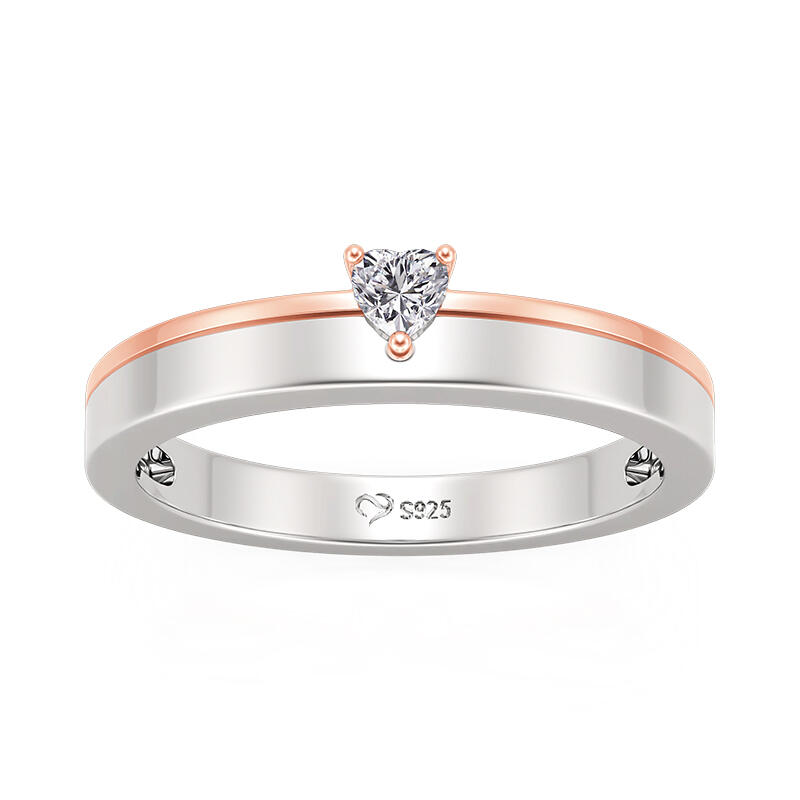 Two Tone Heart Women's Wedding Band Sterling Silver