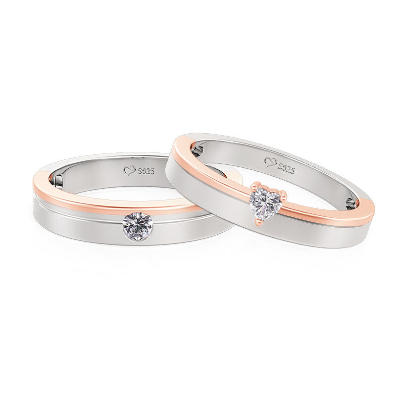Classic Two Tone Couple Rings Sterling Silver