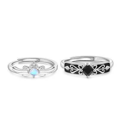 Juelvia Princess and Knight Crown Couple Rings Sterling Silver