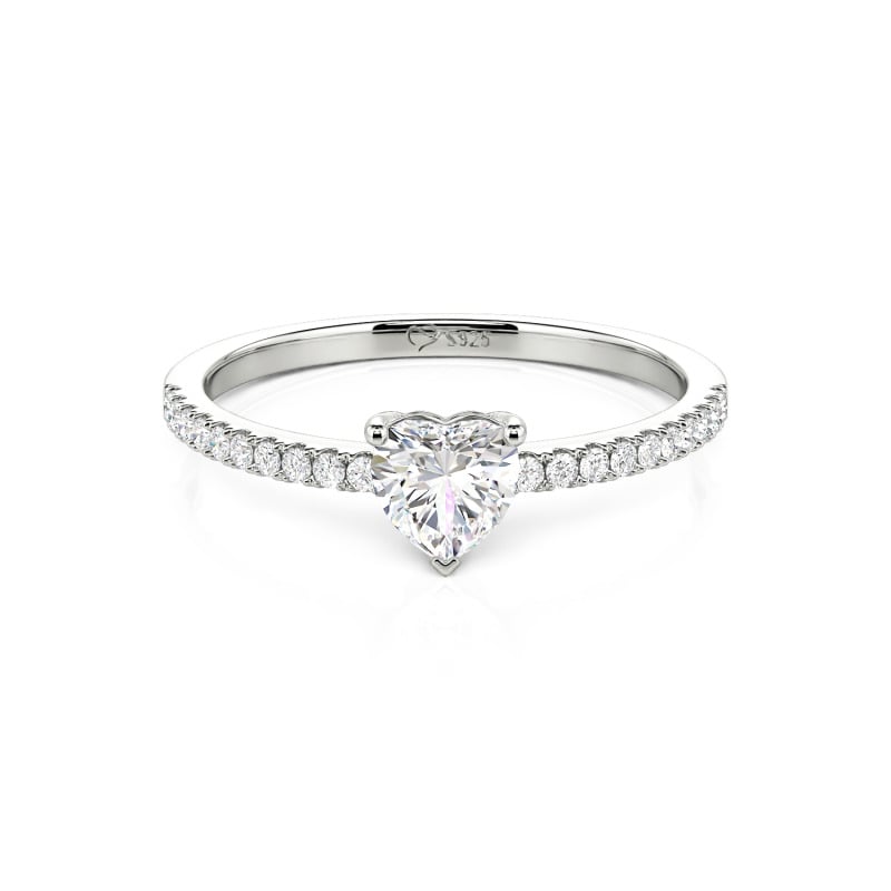 Simple Custom Heart Engagement Ring with Eternity Band