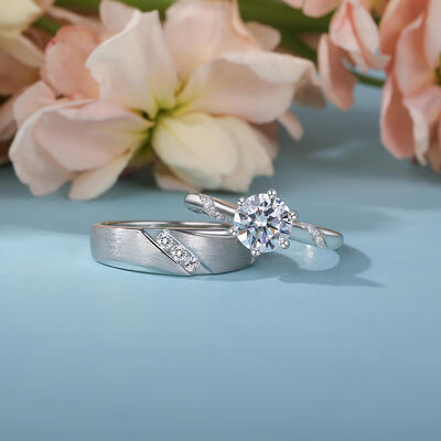 Juelvia Classic Twist Design Custom Couple Ring Set Sterling Silver