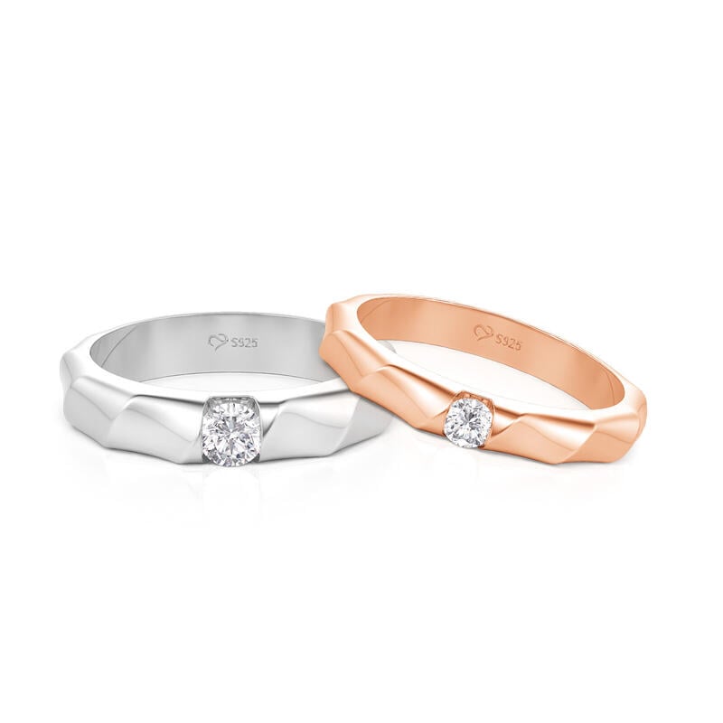 Simple Solitaire Twisted Ribbon Couple Rings Sterling Silver