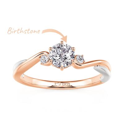 Juelvia Two Tone Three Stone Custom Birthstone Twist Ring