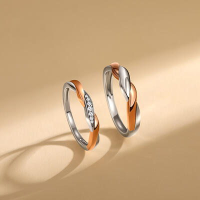 Juelvia Amore Two Tone Twist Couple Rings Set Sterling Silver