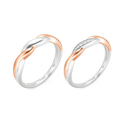 Juelvia Amore Two Tone Twist Couple Rings Set Sterling Silver