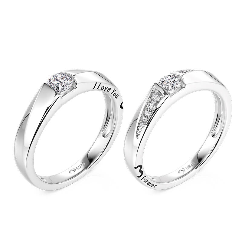 True Love Vow Bypass Design Engraved Couple Rings Set