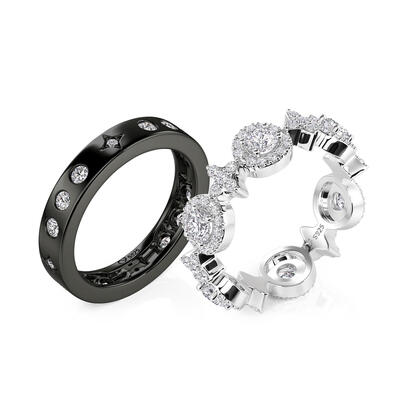 Juelvia Celestial Star Couple Rings Sterling Silver