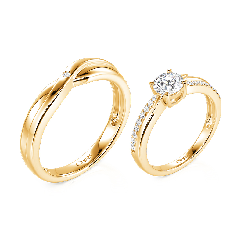 Juelvia Gold Minimalist Twist Matching Couple Ring Set