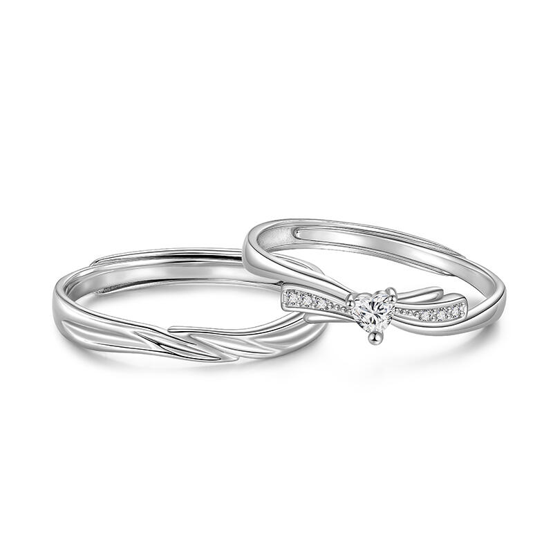 Wave Line & Knot Design Couple Ring Set Adjustable