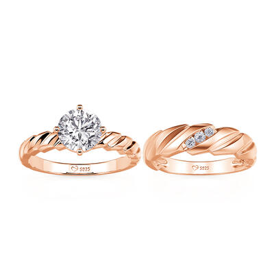 Juelvia Braided Twisted Rose Gold Round Cut Couple Rings Set