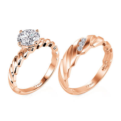 Juelvia Braided Twisted Rose Gold Round Cut Couple Rings Set