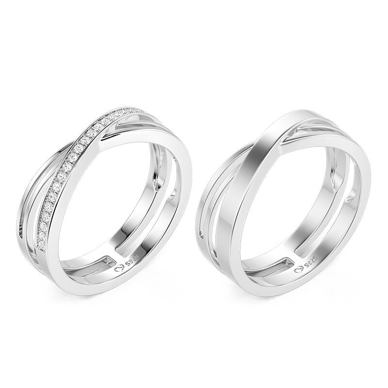 Twist Crossover Couple Rings Set Sterling Silver
