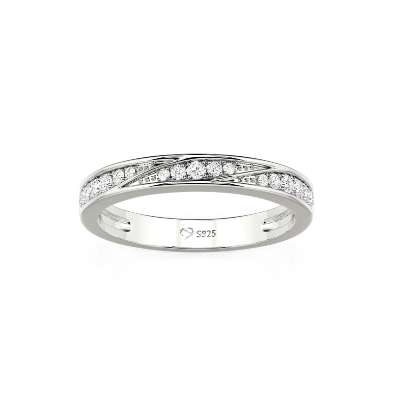 Juelvia Twisted Wave Design Round Pave Wedding Band for Women