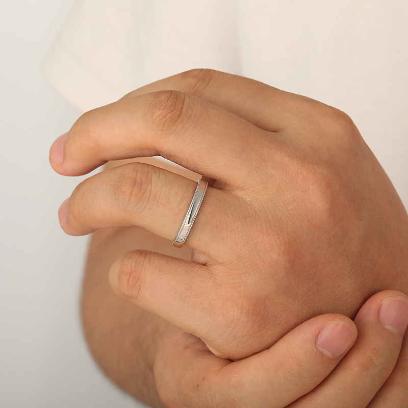 Juelvia Simple Beaded Edge Adjustable Ring for Men