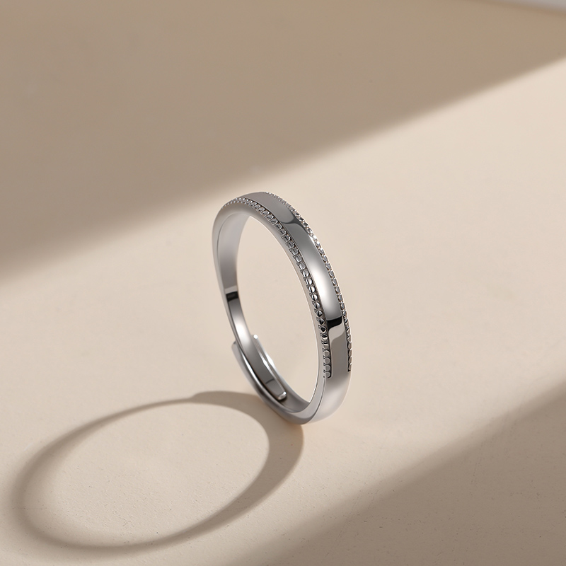 Juelvia Simple Beaded Edge Adjustable Ring for Men