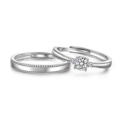 Juelvia Simple Beaded Edge Adjustable Couple Rings Set