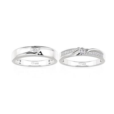 Juelvia Classic Round Cut Bypass Couple Rings Set