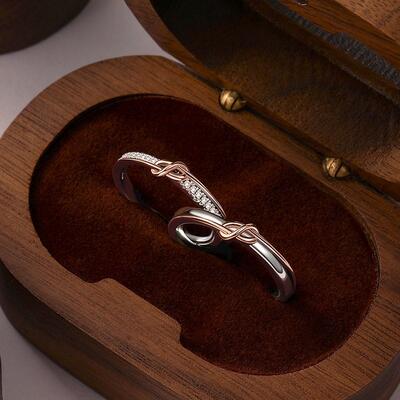 Juelvia Two Tone Knot Couple's Ring Set Sterling Silver