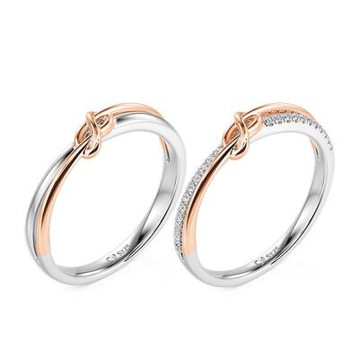 Juelvia Two Tone Knot Couple's Ring Set Sterling Silver