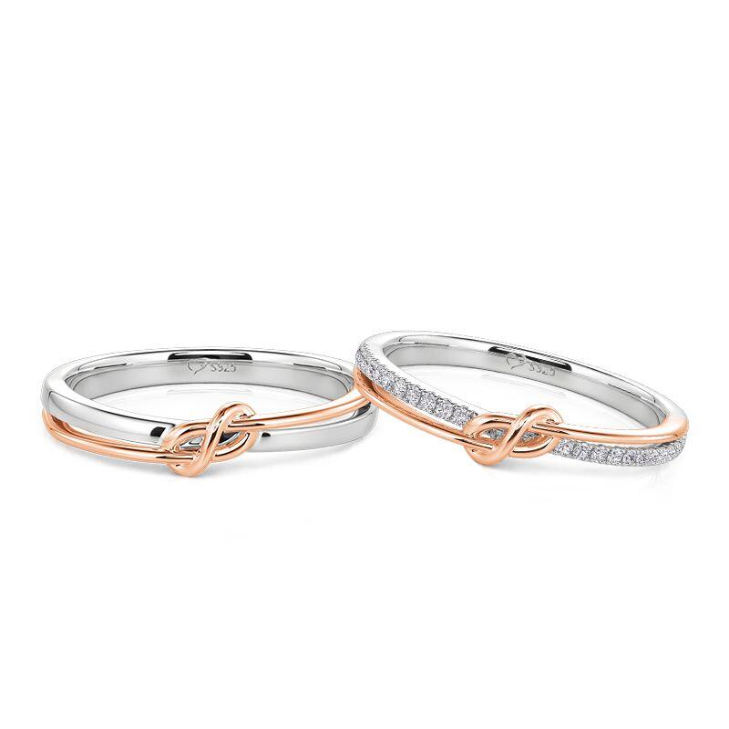 Two Tone Knot Couple's Ring Set Sterling Silver