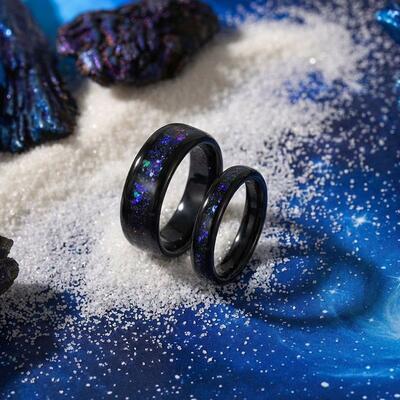 Juelvia Starry Sky Impression Tungsten Couple Rings Set