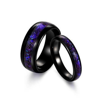 Juelvia Starry Sky Impression Tungsten Couple Rings Set