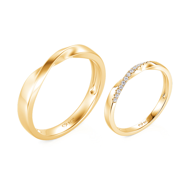 Juelvia Simple Twisted Gold Couple Ring Set Sterling Silver