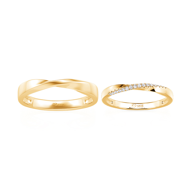 Juelvia Simple Twisted Gold Couple Ring Set Sterling Silver