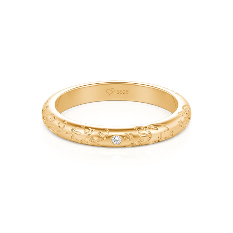 Juelvia Custom Women's Vine Engraved Wedding Band 10K/14K/18K Gold Platinum