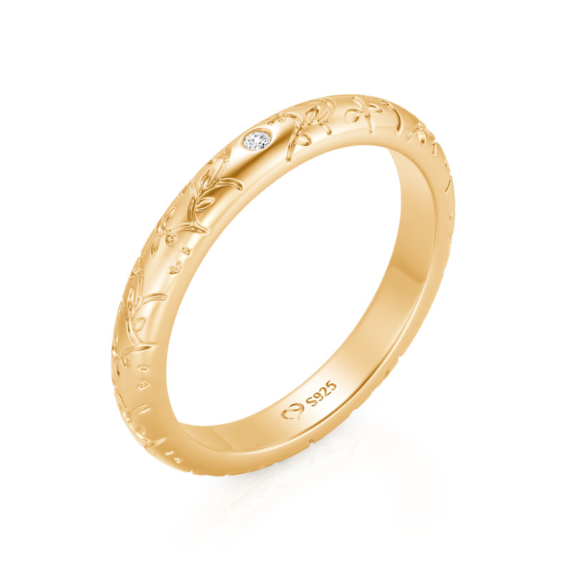 Juelvia Custom Women's Vine Engraved Wedding Band 10K/14K/18K Gold Platinum