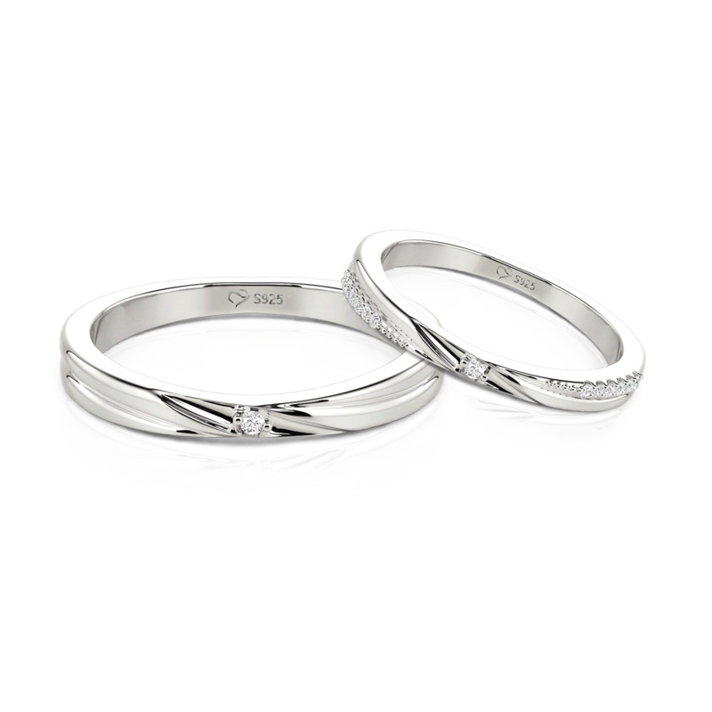 Classic Wave Couple's Ring Set in Sterling Silver