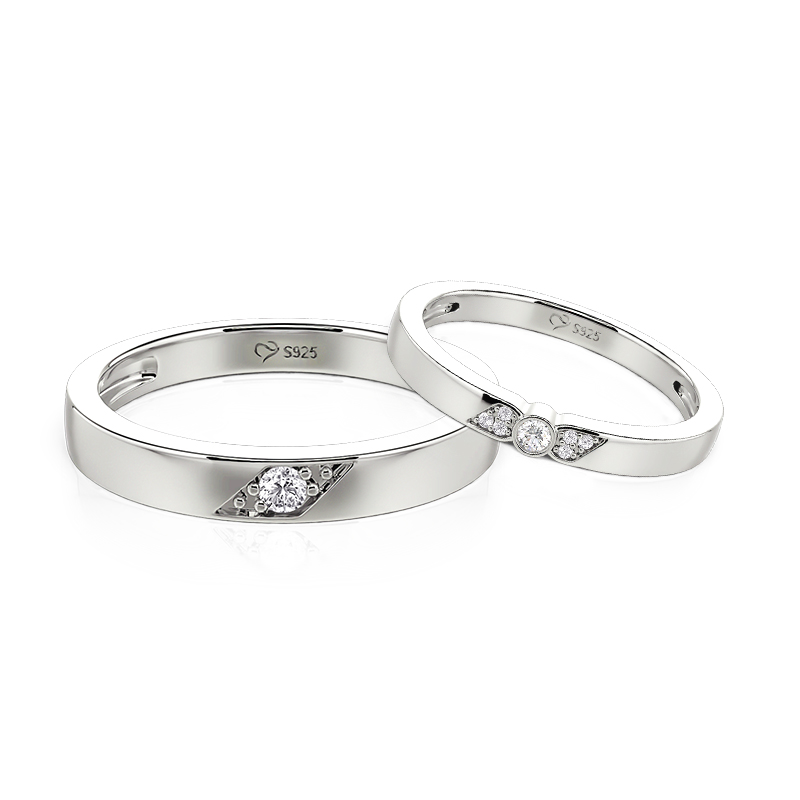 Minimalist Sterling Silver Couples Ring Set for Wedding