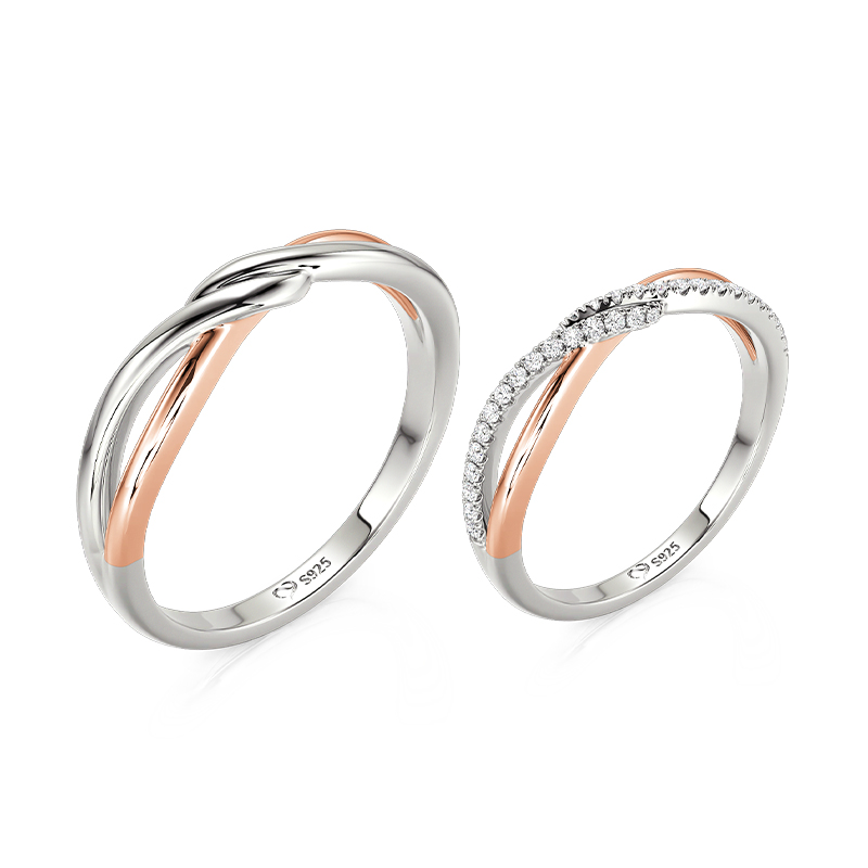 Juelvia Infinity Twist Two Tone Matching Couple Ring Set