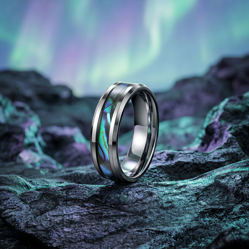 Juelvia Abalone Shell Style Inlay Tungsten Ring for Men