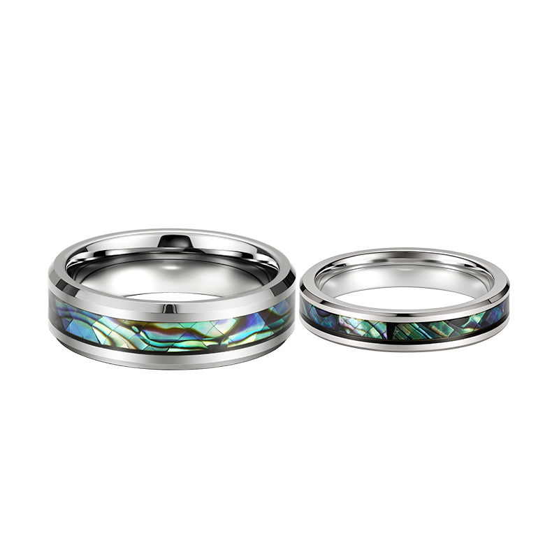 Juelvia Abalone Shell Style Inlay Tungsten Couple Rings Set
