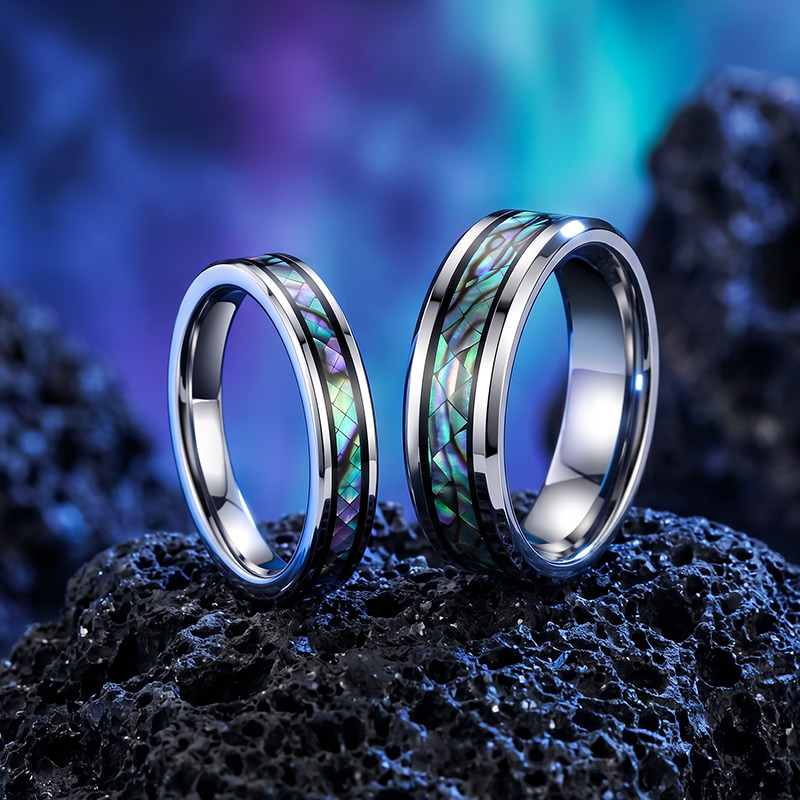 Juelvia Abalone Shell Style Inlay Tungsten Couple Rings Set