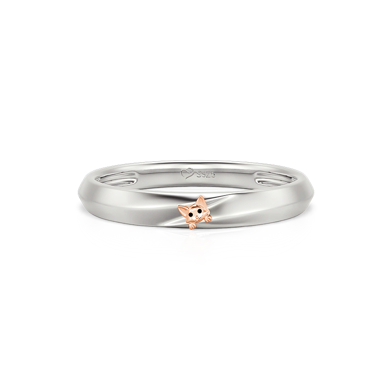 Two Tone Crossover Peekaboo Cat Wedding Band for Men