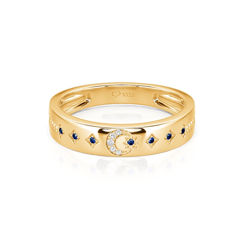 Vintage Milgrain Moon and Star Ring for Men